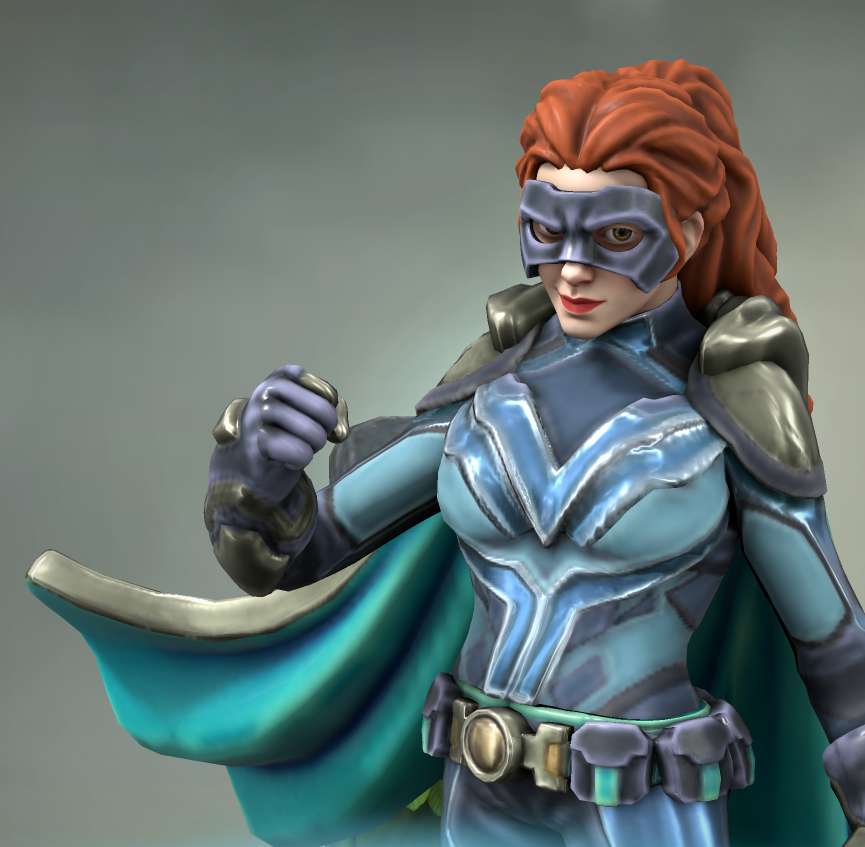 Jane as a superhero, made by HeroForge